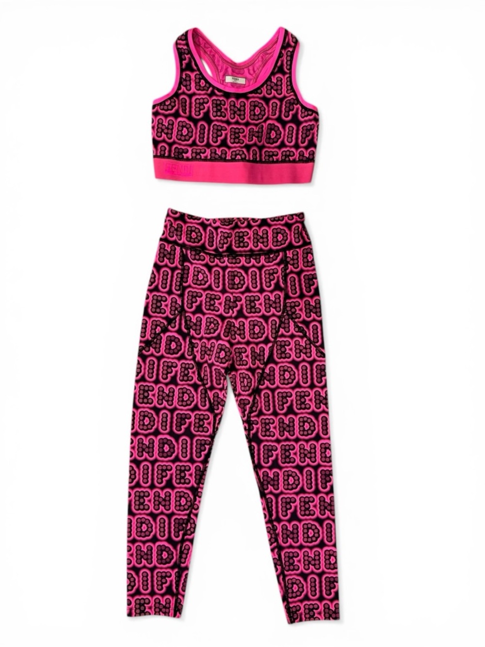 Fendi Pink & Black Logo Print Sports Bra and Leggings Set